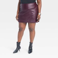 Women's Faux Leather Mini Skirt - A New Day™ Burgundy 24 : Target Functional Aesthetic, Faux Leather Mini Skirt, Leather Mini Skirt, Stiletto Boots, Edgy Style, Faux Leather Fabric, Womens Tie, Bottom Clothes, Mini Fashion