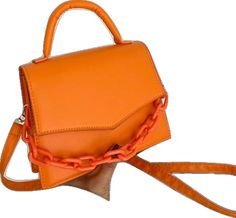 Orange Shoulder Bag With Detachable Strap, Trendy Flap Bag, Trendy Orange Bag With Chain Strap, Orange Shoulder Bag With Chain Strap, Chic Orange Evening Satchel, Chic Orange Evening Bag, Chic Orange Satchel For Evening, Chic Orange Bag With Chain Strap, Orange Evening Bag With Chain Strap