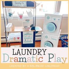 the laundry dramatic play book is on display in front of a washer and dryer