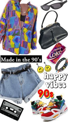 a collage of clothing and accessories with the words made in the 90's