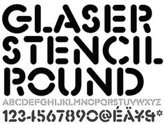 a black and white typeface with the words glasser stencil around it