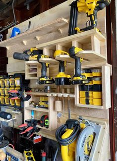 a workbench filled with lots of tools