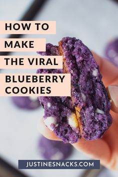 a hand holding a blueberry cookie with the words how to make the virtual blueberry cookies