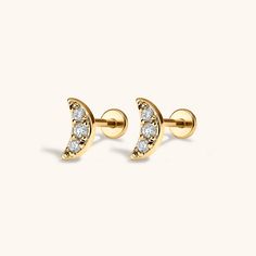 Pave Moon Nap Earrings in Titanium (Gold) Nap Earrings, Lobe Piercings, Cartilage Piercings, Cartilage Earrings Stud, Ear Party, Flat Back Earrings, 18k Gold Earrings, Traditional Earrings, Lobe Piercing