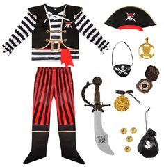 a pirate costume is shown with accessories