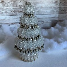 Vintage Christmas Tree Clear Beads Gold Safety Pin Tree Topper Decor Safety Pin Ornaments, Safety Pin Christmas Tree, Bead Christmas Tree, Chrismon Ornaments, Christmas Tree Beads, Clear Beads, Safety Pins, Winter Scenery, Beaded Ornaments