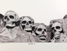 there are three skulls in the middle of this drawing