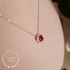 Ruby Necklace Halo 1 Carat 6 Mm Round Cut Genuine Lab Grown | Etsy Fine Jewelry Red Ruby Necklace, Red Birthstone Necklace With Lab-created Ruby, Red Lab-created Ruby Birthstone Necklace, Red Gemstone Round Necklace, Vvs Clarity Round Cut Lab-created Ruby Jewelry, Ruby Necklace For Valentine's Day, Red Diamond Birthstone Necklace, Red Diamond Necklace With Birthstone, Red Jewelry With Round Stone In Prong Setting