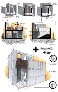 an architectural drawing shows the various sections of a house that are being constructed in different stages