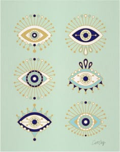 an art print with four different colored eyes