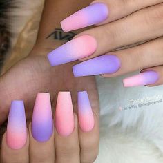 Nails Design For Summer, Pink And Purple Nails, Gel Coffin, Color Manicure, Ombre Acrylic, Ombre Acrylic Nails, Cute Acrylic Nail Designs, Coffin Nails Long