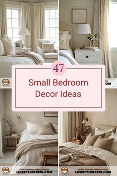 small bedroom decorating ideas with white furniture and neutral colors for the walls, windows, and bedding