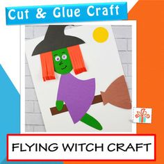 a paper cut and glue craft with a witch on it