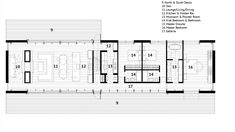 the floor plan for this modern house shows two levels and three rooms, with one living room