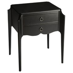 Mell French Country Black Wood 2 Drawer Rectangular Side End Table Furniture Drawing, Black Accent Table, Bed Side Tables, Black End Tables, Contemporary Nightstand, Nightstand Decor, Black Licorice, Wooden Nightstand, 2 Drawer Nightstand