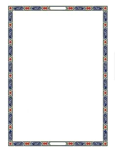 a blue and red border with an ornate design on the edge, in front of a white