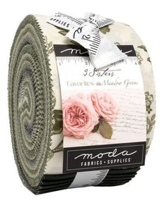 a roll of fabric with pink roses on the front and white background, in two different colors