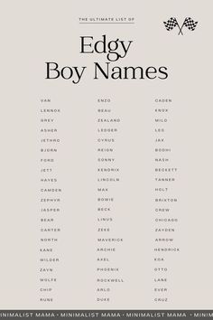 the ultimate list of edgy boy names in black and white on a gray background