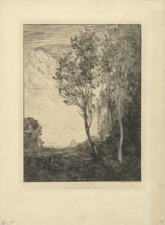 a drawing of trees in the distance