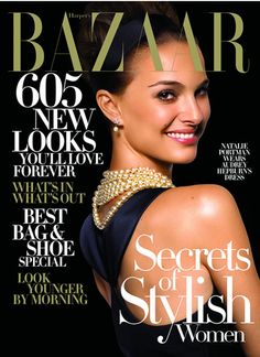 the cover of bazaar magazine featuring an image of a woman wearing pearls on her neck