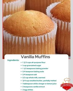 an advertisement for vanilla muffins with instructions