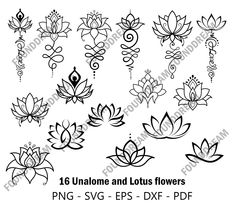 the lotus flower tattoo designs are available in black and white, as well as an example for