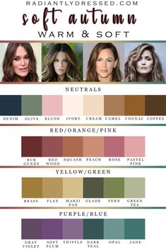 Cool Autumn Color Palette, Soft Autumn Color Palette Outfits, Radiantly Dressed, Soft Autumn Makeup, Autumn Color Palette Fashion, Soft Autumn Palette, Deep Autumn Color Palette, Autumn Skin, Style Help