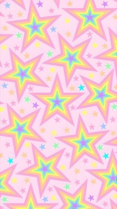 a pink background with multicolored stars on it