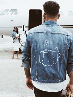 Give 'em the Finger | Jean Jacket for Him & Her  Must-have when you’re married af Embroidery Jeans Jacket, Married Af