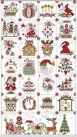 a cross stitch pattern with christmas decorations and ornaments on the front, in white background