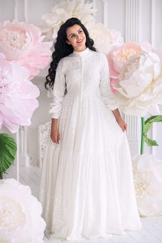 Exclusive Designed Dress by Muslima Wear Feminine Spring Gown With Floral Embroidery, Long Sleeve Lace Dress With Intricate Embroidery, Feminine Floral Embroidered Gown For Spring, Floral Embroidered Midi Dress For Wedding, Chikankari Embroidery Midi Dress, Lace Embroidered Dress With Intricate Embroidery, Lace Embroidered Dress With Floral Print For Wedding, Lace Embroidered Floral Dress For Wedding, Feminine Embroidered Wedding Dress