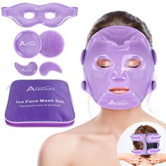 PRICES MAY VARY. 7-in-1 Piece Reusable Cooling Face Mask Set - The combo includes 1 x ice mask for face, 1 x ice eye mask for puffy eyes, 2 x cooling under eye pads, 2 x gel ice pack, 1 x storage carry bag.The gel face mask kit is specifically designed for people who want to relieve facial and eye pain, fatigue after work and travel, or use it as a basic daily skin care. Just chill the storage bag containing gel mask in the freezer for 3 hours before use, then enjoy up to 10 mins soothing cold t Ice Face Mask, Cold Eye Mask, Ice Mask, Ice Face, Cool Face Mask, Cold Face, Gel Face Mask, Gel Ice Packs, Under Eye Mask