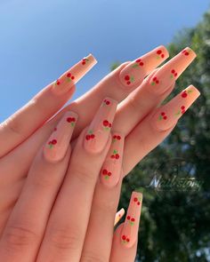 Cherry Nail Art, Cherry Nails, Edgy Nails, Simple Acrylic Nails, Long Acrylic Nails Coffin, Puppy Chow, Nail Swag, Acrylic Nails Coffin Short