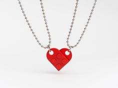 Lego Heart Necklace - StudBee Lego Heart Necklace, Lego Heart, Red Love Heart, Friendship Necklace, Lego Bricks, Detailed Necklace, Heart Symbol, Red Love, Friendship Necklaces