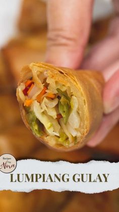 a person holding a wrap filled with vegetables