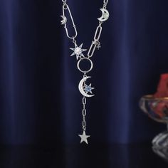 Selenichast Guardian of the Moon and Star Permanent Necklace, Compass Necklace, Clip Chain Charm Zirconia Necklace for Women, Christmas Gift Ideas For Her Permanent Necklace, Celestial Grunge, Guardian Of The Moon, Women Christmas Gift Ideas, Moon Star Necklace, Star And Moon Necklace, Astrology Necklace, Pearl Gifts, Talisman Necklace