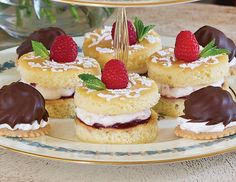 small desserts on a plate with chocolate covered strawberries