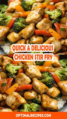 chicken and broccoli stir fry with the words, quick & delicious chicken stir fry