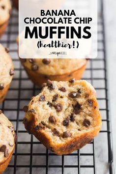 Looking for healthy eating ideas? Bake up this healthy muffin recipe! It's an easy healthy breakfast in under 30 minutes. With whole wheat flour and Greek yogurt, these homemade Banana Chocolate Chip Muffins are deliciously moist and fluffy! Dark Chocolate Chip Muffins, Moist Banana Chocolate Chip Muffins, Easy Banana Chocolate Chip Muffins, Banana Choc Chip Muffins, Choc Chip Muffins, Banana Muffins Easy, Baking Power, Scone Recipes, Yogurt Muffins