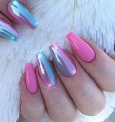 Metallic Nails Design, Nails Art Ideas, Chrome Nails Designs, Mirror Nails, Summery Nails, Nails Fashion, Blue Nail, Metallic Nails, Coffin Nails Designs