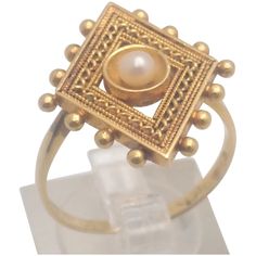 Victorian Etruscan 15K Gold and Pearl Ring Gold Pearl Ring, Natural Pearl, Ring Fit, Diamond Shape