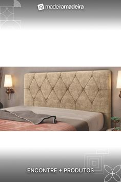 the headboard is upholstered with an elegant design and features diamonded buttons