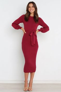 Helena Dress - Wine - Petal & Pup USA Bodycon Knit Dress, Helena Dress, Petal And Pup, Knitted Bodycon Dress, Usa Dresses, Dresses By Length, Knit Midi, Knit Midi Dress, Look Chic