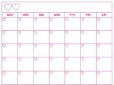 a pink calendar with hearts on it