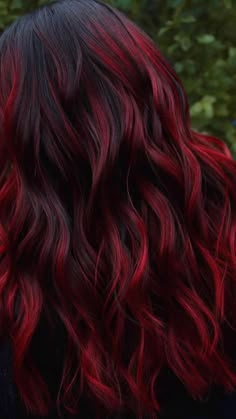 Black And Red Ombre, Dyed Tips, Hair Dye Tips, Red Ombre Hair, Red Balayage, Hair Color Underneath, Red Hair Inspo, Wine Hair