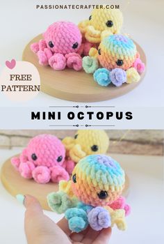 No Sew mini octopus crochet pattern! Easy and quick octopus that even beginners can make. Perfect for craft shows and markets preps! Mini Octopus Crochet, Crochet Mini Octopus, Octopus Crochet Pattern Free, No Sew Crochet, Mini Octopus, Octopus Crochet, Crochet Square Blanket