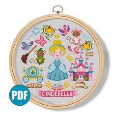 a cross stitch pattern with the name cinderella on it