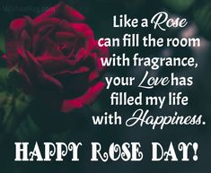 a red rose with the words happy rose day