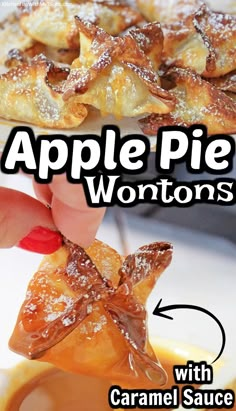 an apple pie with caramel sauce is shown in this advert for the store