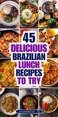 Discover the vibrant flavors of Brazil with this collection of 45+ Brazilian lunch recipes! From hearty feijoadas and flavorful rice dishes to refreshing salads and savory stews, Brazilian cuisine is all about bold tastes and comforting meals. Whether you're recreating classic recipes or trying something new, these dishes bring a taste of Brazil's diverse culinary heritage straight to your table. Perfect for any occasion, these recipes are sure to add excitement and flair to your lunch menu! Brazilian Meals, Brazilian Lunch, Brazilian Food Recipes, Refreshing Salads, Flavorful Rice, Comforting Meals, Black Bean Stew, Recipes To Try At Home, Brazilian Recipes